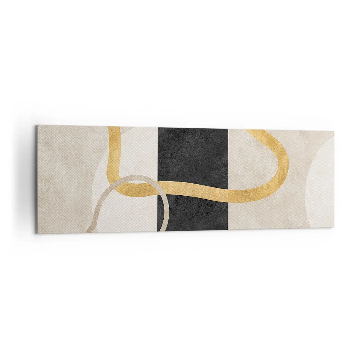 Obraz na płótnie - Minimalistyczny wzór z zapętlonymi kształtami w złotym i czarnym kolorze - 160x50cm - Kształty zapętlone - Nowoczesna dekoracja ścienna do salonu i sypialni ARTTOR
