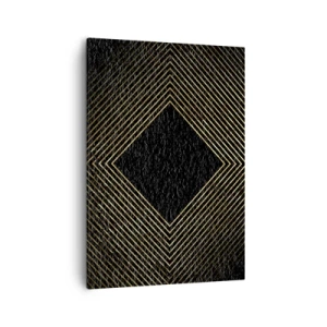 Obraz na płótnie - Geometryczna kompozycja złotych linii na czarnym tle - 50x70cm - Geometria w stylu glamour - Nowoczesna dekoracja ścienna do salonu, kuchni i sypialni ARTTOR