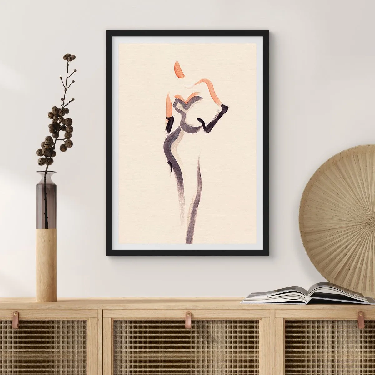 Plakat w czarnej ramie - Minimalistyczna sylwetka kobiety - 50x70cm - Ze złotych lat Hollywood - Nowoczesna dekoracja ścienna do salonu i sypialni ARTTOR