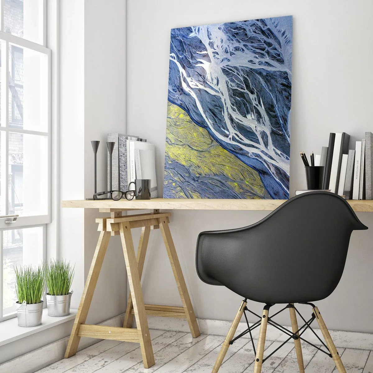 Obraz na szkle - Abstrakcyjny widok na meandrujące koryta rzek z lotu ptaka - 80x120cm - Naskalne malowidła natury - Nowoczesna dekoracja ścienna do salonu i sypialni ARTTOR