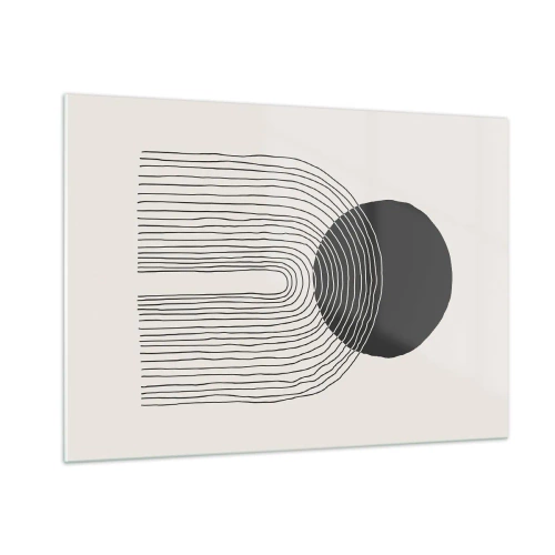 Obraz na szkle - Minimalistyczna grafika z czarnym kołem i liniami - 100x70cm - Drżenie i pewność - Nowoczesna dekoracja ścienna do salonu, kuchni i sypialni ARTTOR