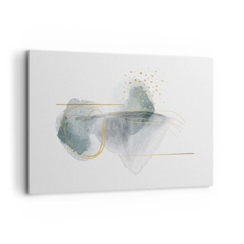 Obraz na płótnie - Abstrakcyjna kompozycja w odcieniach turkusu i złota - 100x70cm - O związkach szarości i złota - Nowoczesna dekoracja ścienna do salonu, kuchni i sypialni ARTTOR