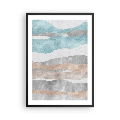Plakat w czarnej ramie - Minimalistyczne fale w odcieniach błękitu i beżu - 50x70cm - Studium bliskości - Nowoczesna dekoracja ścienna do salonu i sypialni ARTTOR