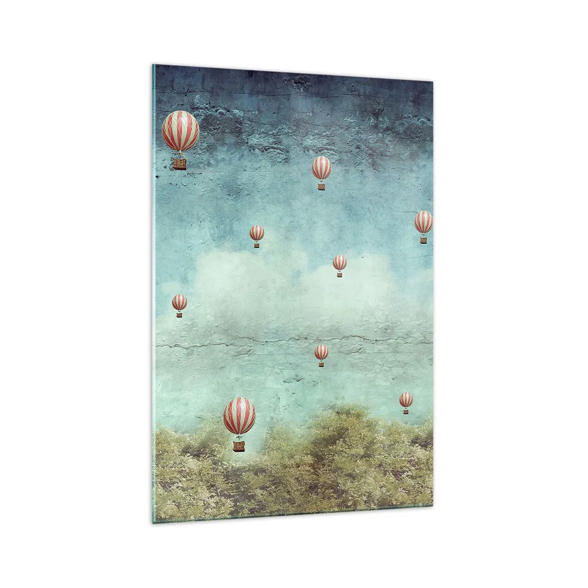 Obraz na szkle - Retro balony na tle błękitnego nieba i zieleni - 70x100cm - Wolni od zgiełku życia - Nowoczesna dekoracja ścienna do salonu i sypialni ARTTOR