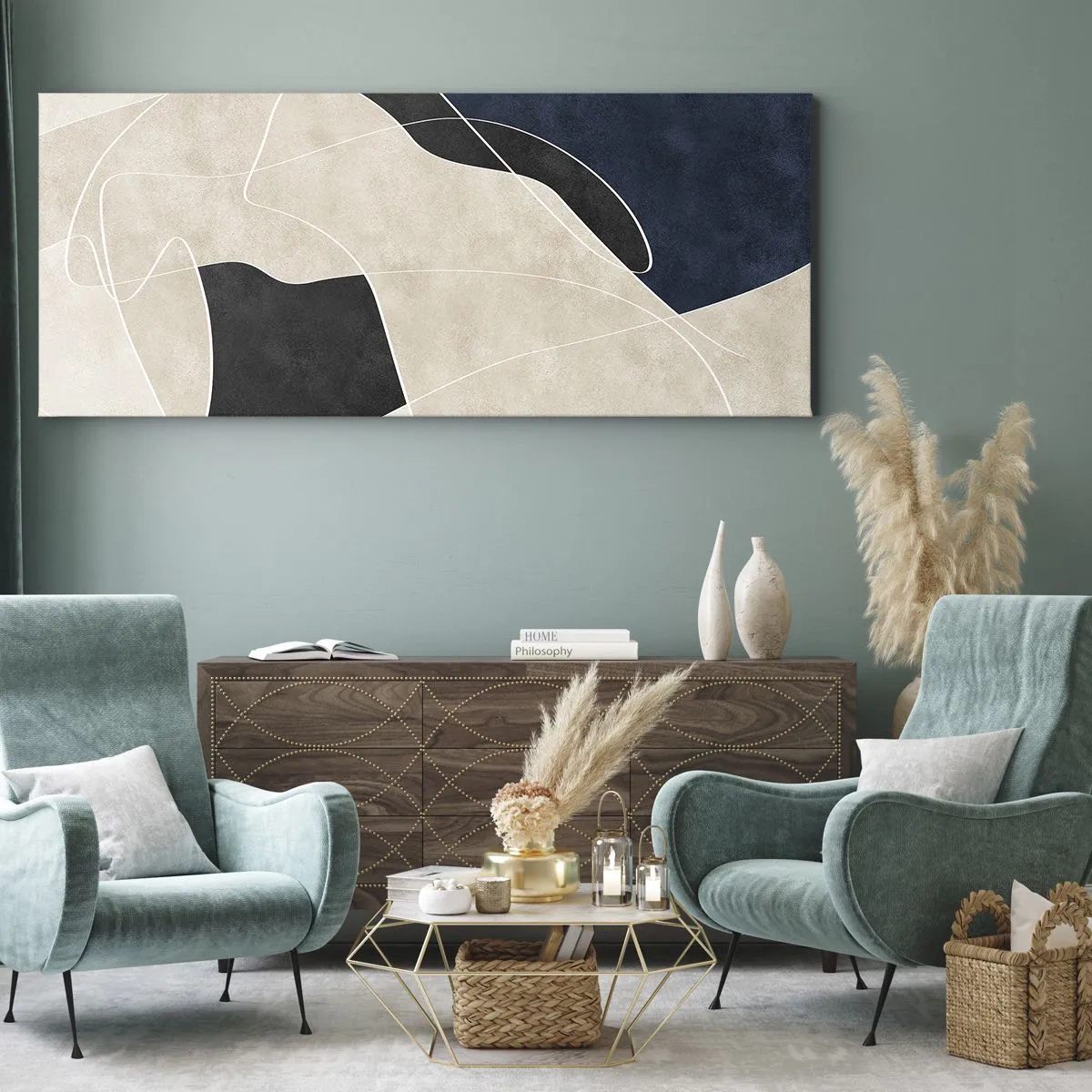 Obraz na płótnie - Kompozycja abstrakcyjna – kontrast barw - 100x40 cm