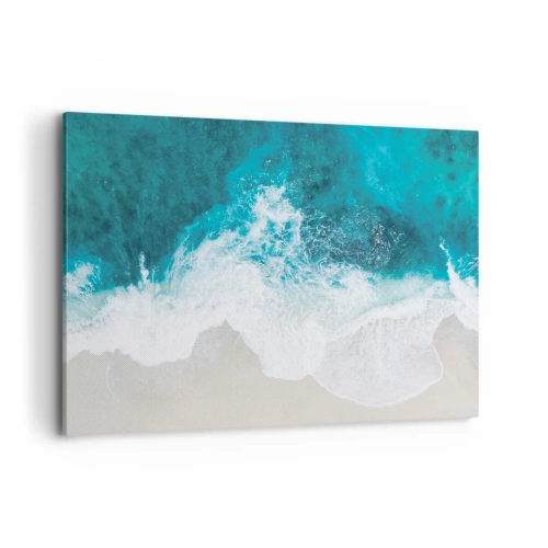 Obraz na płótnie - Turkusowe fale oceanu na jasnym piasku - 120x80cm - Naturalna pieszczota - Nowoczesna dekoracja ścienna do salonu, kuchni i sypialni ARTTOR