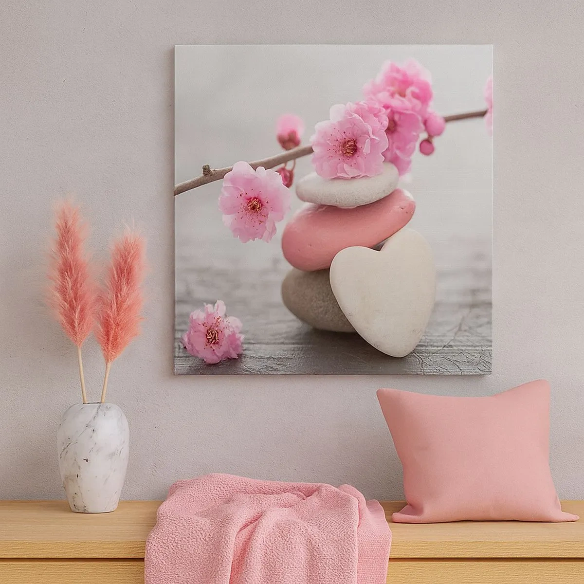 Obraz na płótnie - Błogość z kwiatem wiśni - 30x30 cm