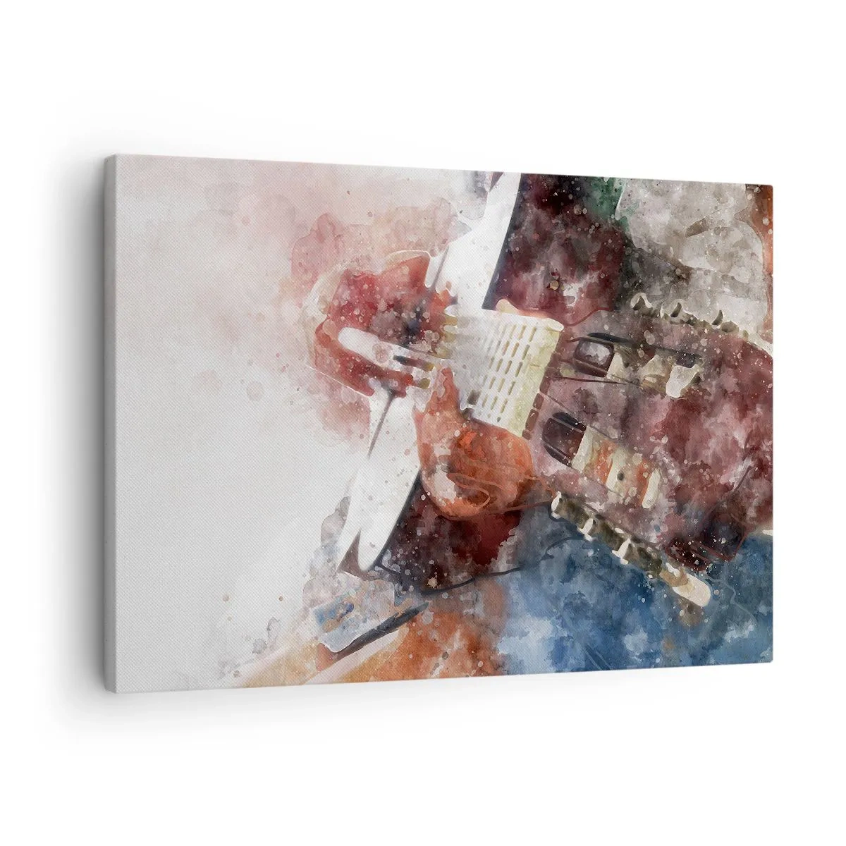 Obraz na płótnie - Artystyczne ujęcie gitary w akwarelowym stylu - 70x50cm - I co o tym myślisz? - Nowoczesna dekoracja ścienna do salonu i sypialni ARTTOR