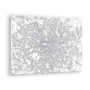 Obraz na szkle - Czarno-biała mapa z gęstą siatką ulic w stylu minimalistycznym - 70x50cm - Mapa londyńskiego labiryntu - Nowoczesna dekoracja ścienna do salonu i sypialni ARTTOR