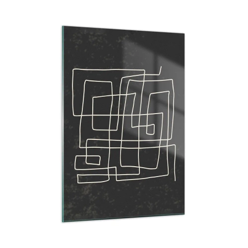 Obraz na szkle - Geometryczna abstrakcja z białymi liniami na czarnym tle - 50x70cm - Nie taki prosty - Nowoczesna dekoracja ścienna do salonu, kuchni i sypialni ARTTOR