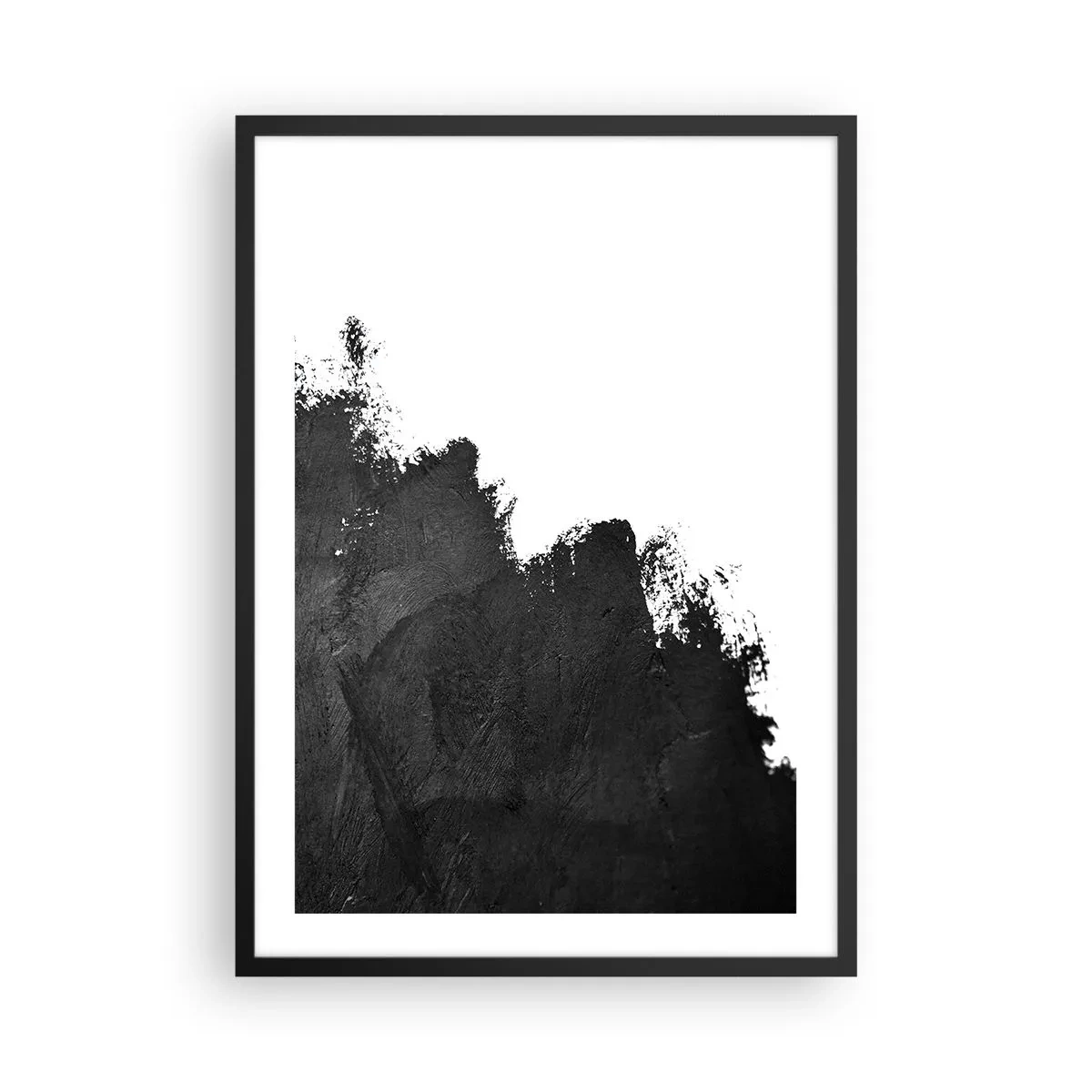 Plakat w czarnej ramie - Minimalistyczna abstrakcja z czarnym akcentem na białym tle - 50x70cm - Żywioły: ziemia - Nowoczesna dekoracja ścienna do salonu i sypialni ARTTOR