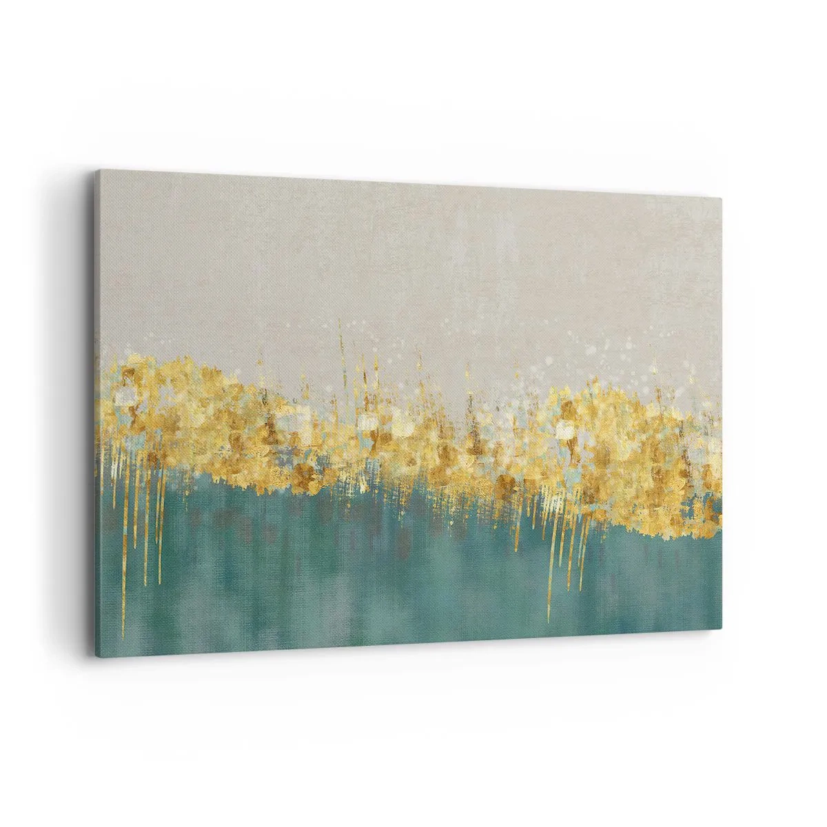 Obraz na płótnie - Złote akcenty na zielono-beżowym tle - 120x80cm - Złota granica - Nowoczesna dekoracja ścienna do salonu, kuchni i sypialni ARTTOR