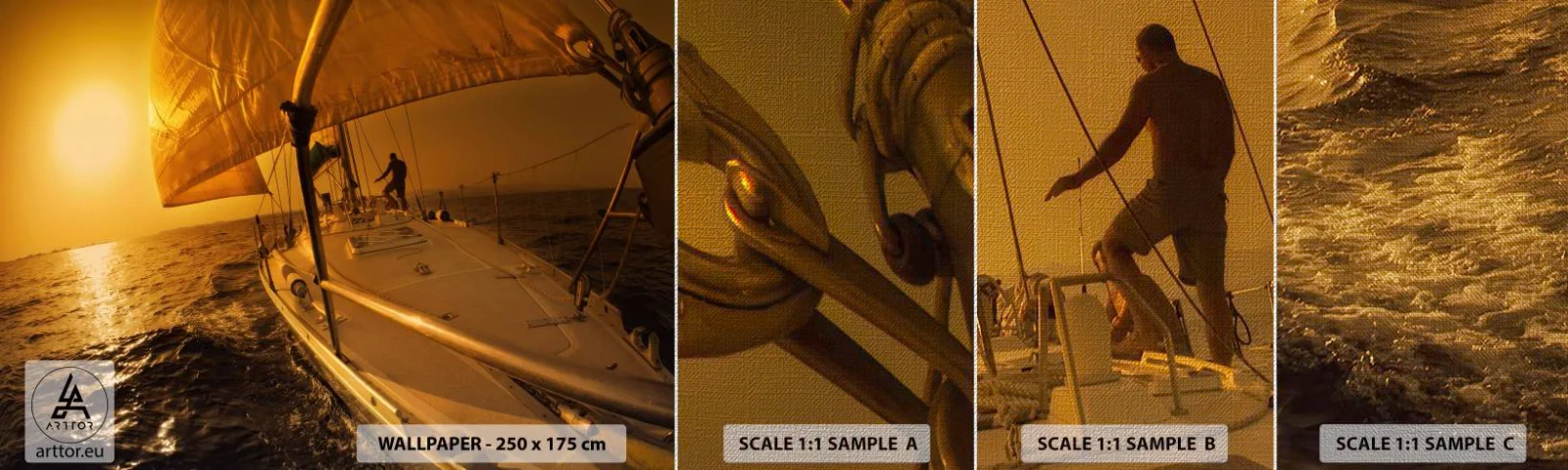 Fototapeta Próbka Premium Canvas - Złoty wieczór po wielobarwnym dniu - Marynistyka, Żaglówka, Podróże - 100x30 cm