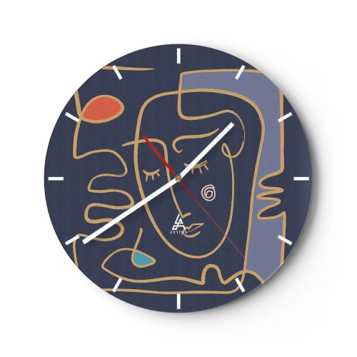 Zegar ścienny - Minimalistyczna twarz w stylu line art na granatowym tle - 30x30cm - W zamyśleniu - Nowoczesna dekoracja ścienna do salonu, kuchni i sypialni ARTTOR