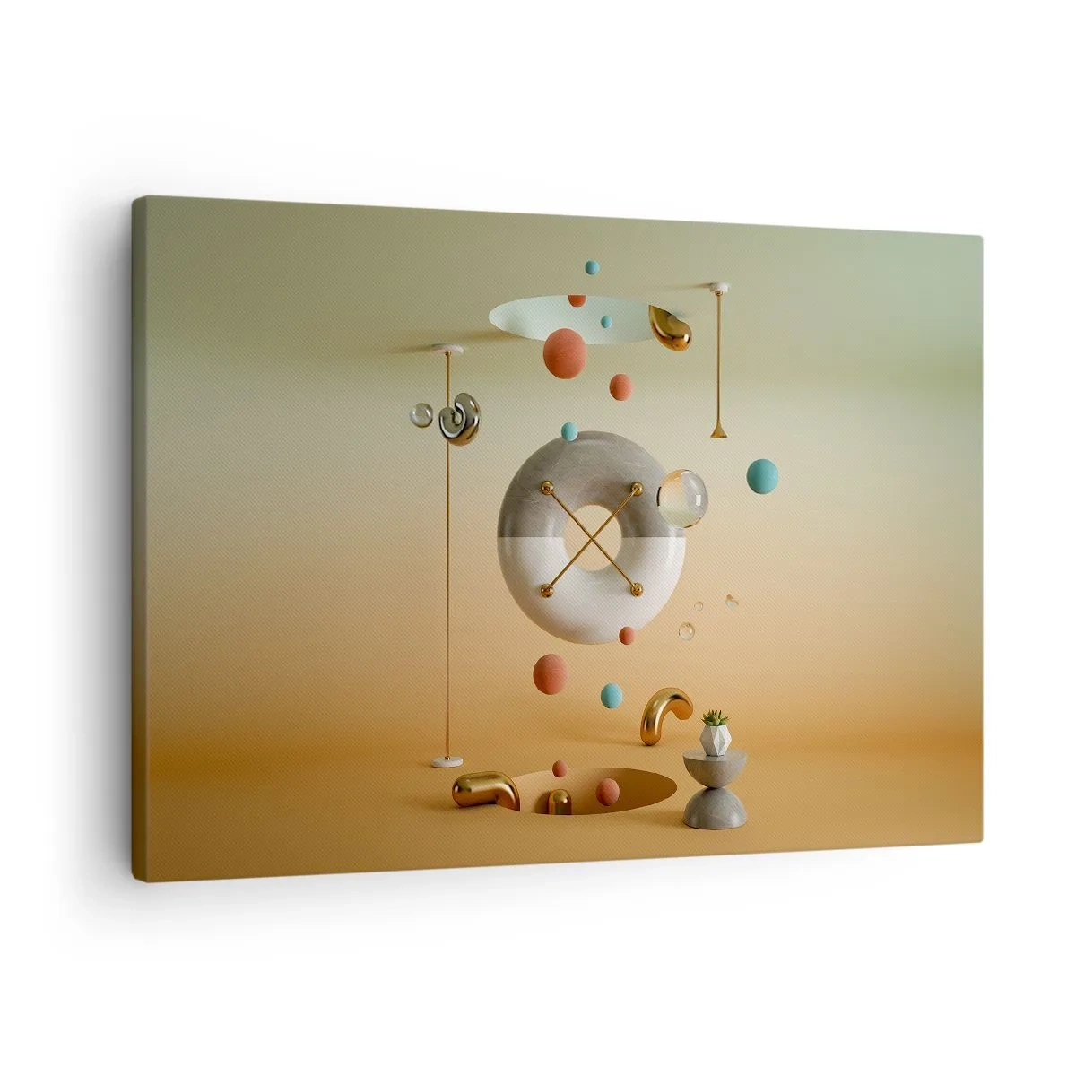 Obraz na płótnie - Geometryczne figury w pastelowych kolorach w surrealistycznym układzie - 70x50cm - Wszystko się zdarzyć może - Nowoczesna dekoracja ścienna do salonu i sypialni ARTTOR