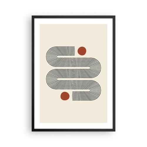 Plakat w czarnej ramie - Geometryczny wzór z liniami i czerwonymi okręgami - 50x70cm - Od początku do końca - Nowoczesna dekoracja ścienna do salonu i sypialni ARTTOR