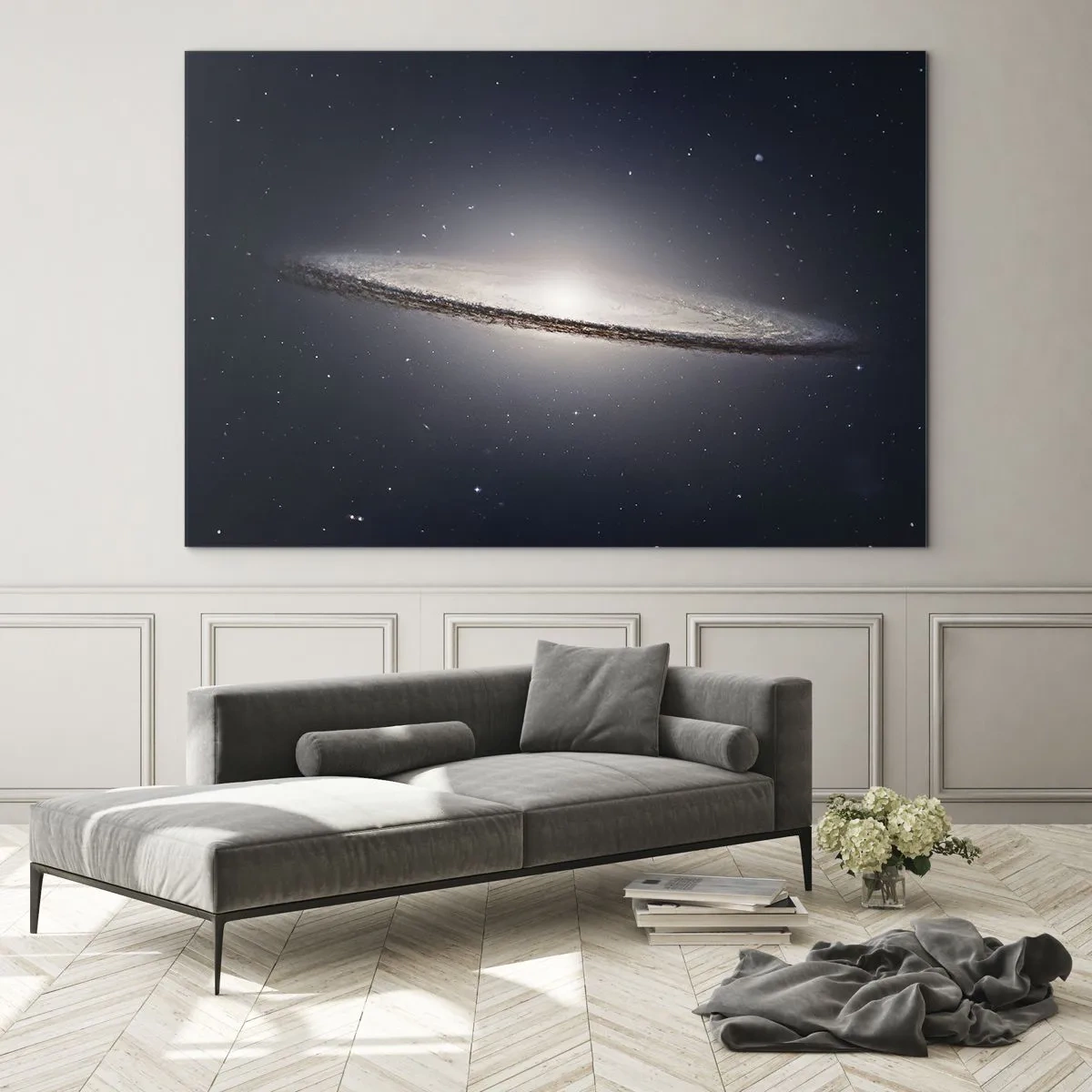 Obraz na szkle - Galaktyka spiralna unosząca się w przestrzeni kosmicznej - 70x50cm - Dawno temu w odległej galaktyce… - Nowoczesna dekoracja ścienna do salonu i sypialni ARTTOR