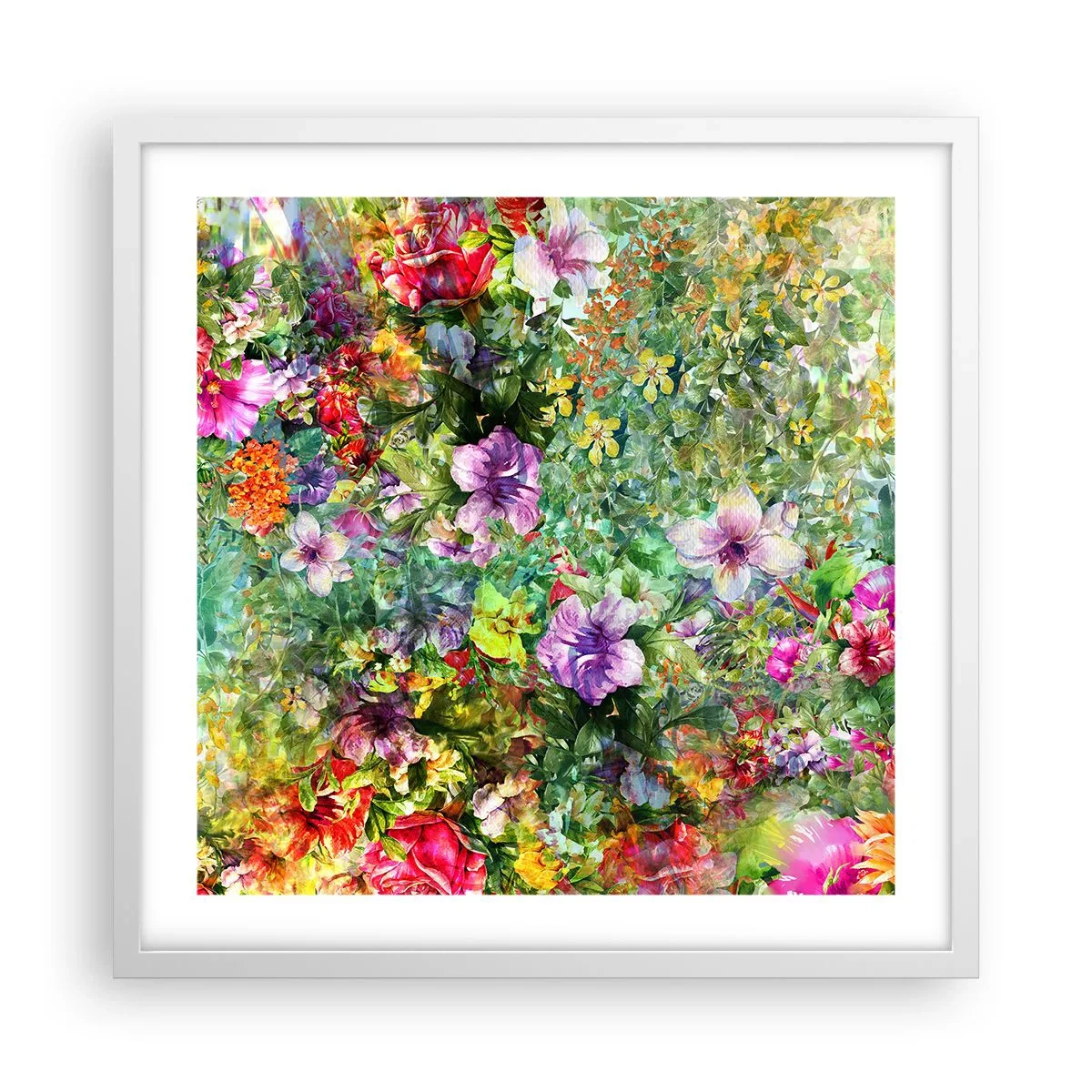 Plakat w białej ramie - W kwiaty na zatracenie - 50x50 cm