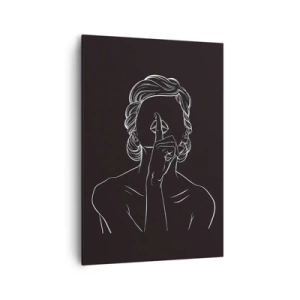Obraz na płótnie - Minimalistyczna sylwetka kobiety na czarnym tle - 70x100cm - Piękno rozkwita w ciszy - Nowoczesna dekoracja ścienna do salonu i sypialni ARTTOR