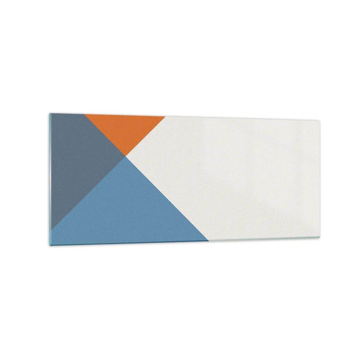 Obraz na szkle - Geometryczne trójkąty w odcieniach błękitu i pomarańczy - 120x50cm - Pod kątem… - Nowoczesna dekoracja ścienna do salonu i sypialni ARTTOR