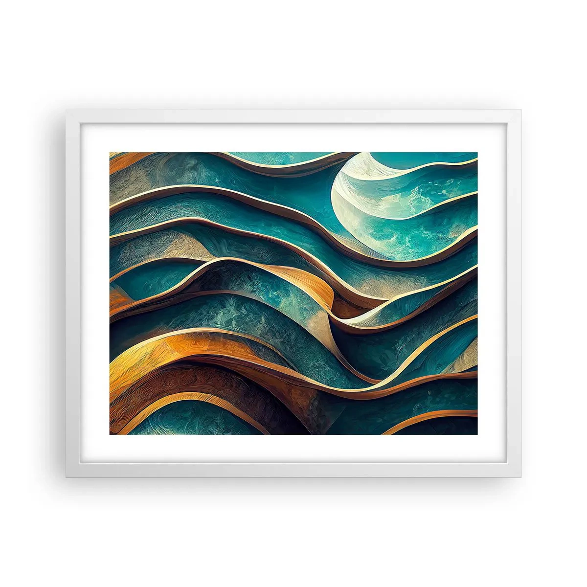 Plakat w białej ramie - Meandry błękitu - 50x40 cm