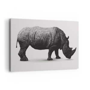 Obraz na płótnie - Graficzna sylwetka nosorożca w czarno-białym wzorze - 120x80cm - Geometryczne piękno natury - Nowoczesna dekoracja ścienna do salonu, kuchni i sypialni ARTTOR