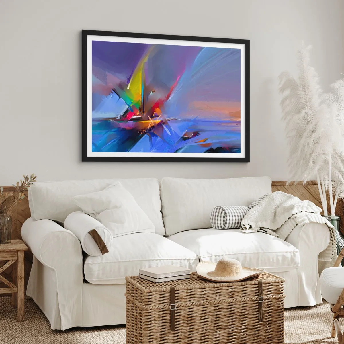 Plakat w czarnej ramie - Abstrakcyjna kompozycja z intensywnymi kolorami - 70x50cm - Śmigła jak ptak - Nowoczesna dekoracja ścienna do salonu i sypialni ARTTOR