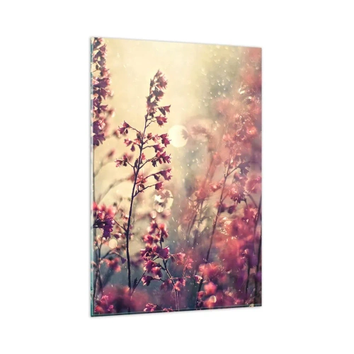 Obraz na szkle - Kwiaty w świetle słońca na tle natury - 80x120cm - Tajemniczy ogród - Nowoczesna dekoracja ścienna do salonu i sypialni ARTTOR