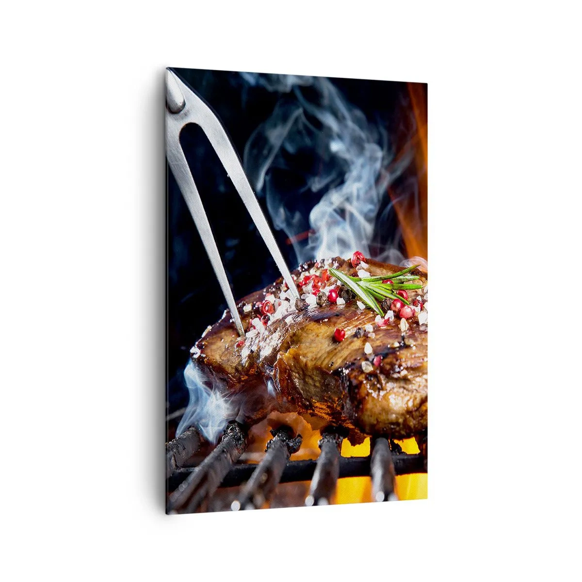 Obraz na płótnie - Grillowany stek na ruszcie z przyprawami - 80x120cm - Soczyste i wonne - Nowoczesna dekoracja ścienna do salonu i sypialni ARTTOR