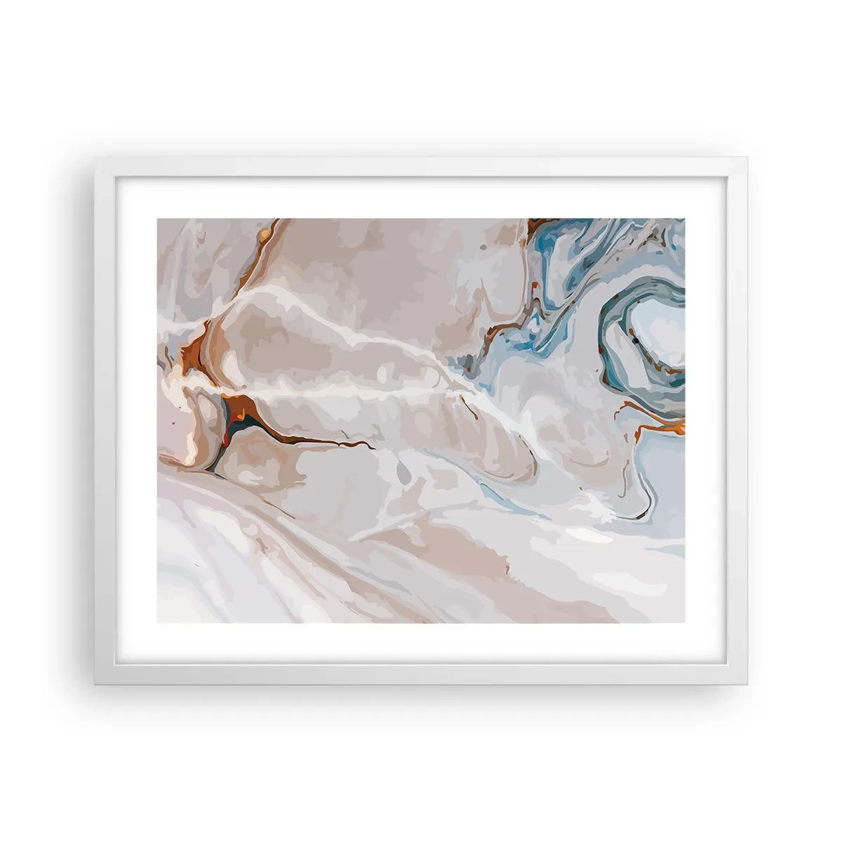 Plakat w białej ramie - Błękitne meandry pod bielą - 50x40 cm