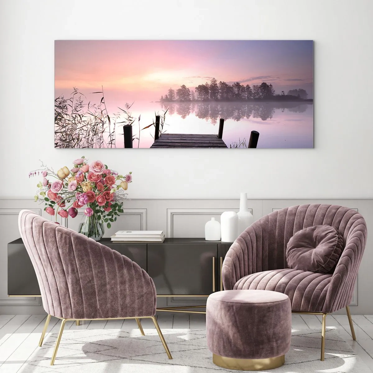 Obraz na szkle - Z liliowej mgły... - 100x40 cm