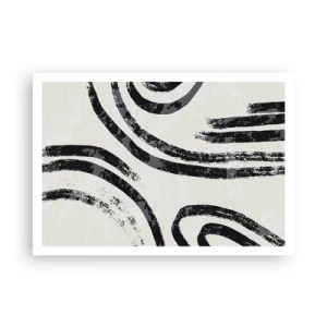 Plakat - Czarno-białe abstrakcyjne linie na jasnym tle - 100x70cm - W pół zatrzymany - Nowoczesna dekoracja ścienna do salonu i sypialni ARTTOR