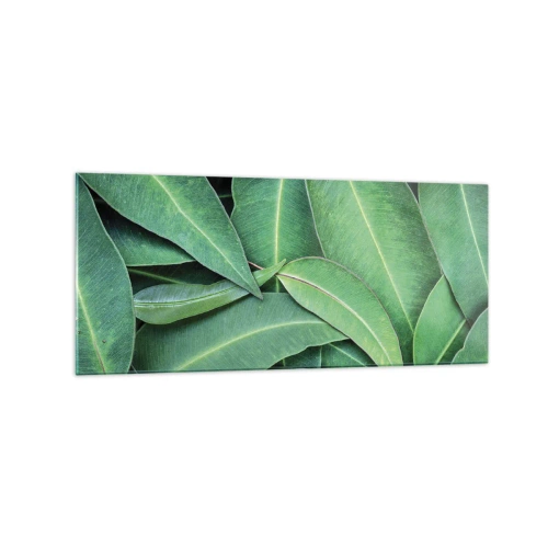Obraz na szkle - Zbliżenie na zielone liście tworzące naturalny wzór - 120x50cm - Soczyste i świeże - Nowoczesna dekoracja ścienna do salonu i sypialni ARTTOR