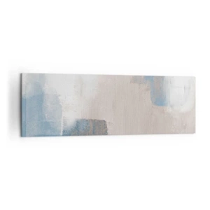 Obraz na płótnie - Abstrakcyjne kształty w odcieniach błękitu i beżu - 160x50cm - Abstrakcja różowa za zasłoną błękitu - Nowoczesna dekoracja ścienna do salonu i sypialni ARTTOR