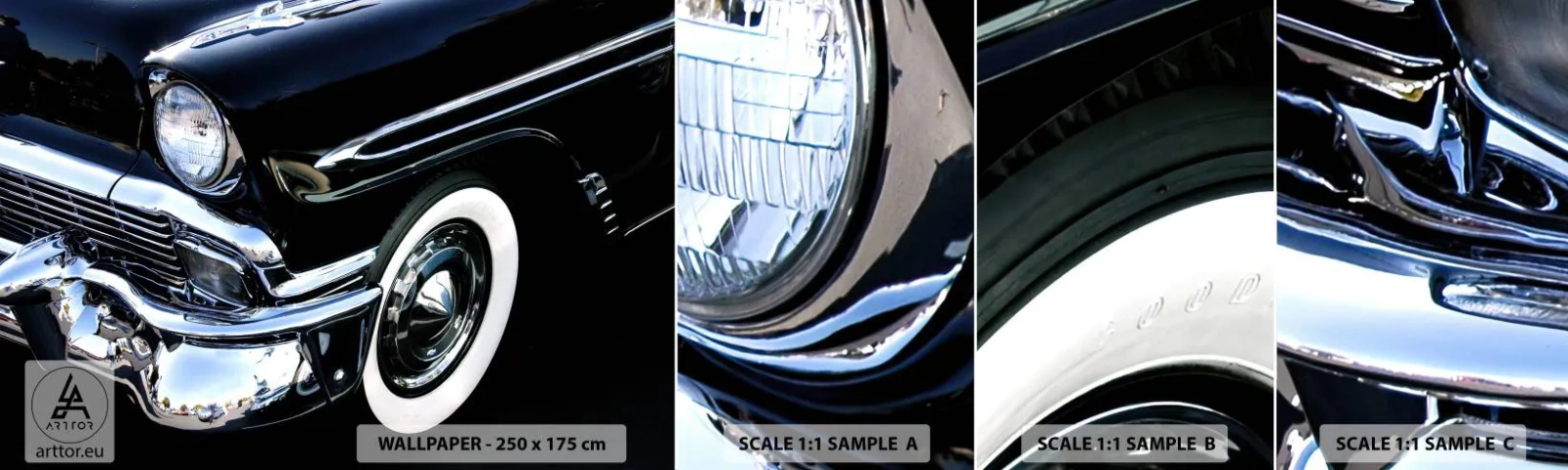 Fototapeta Próbka Standard Eco - Klasyka w srebrze, czerni i bieli - Motoryzacja, Samochód, Biało-Czarny - 100x30 cm