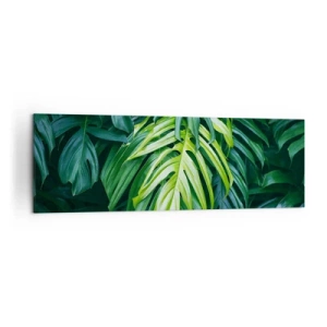 Obraz na płótnie - Zielone liście w gęstym tropikalnym układzie - 160x50cm - Zanurzyć się w świeżości - Nowoczesna dekoracja ścienna do salonu i sypialni ARTTOR