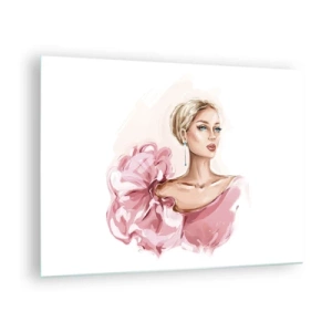 Obraz na szkle - Stylizowany portret kobiety w różowej sukni - 70x50cm - Jak  malowana… - Nowoczesna dekoracja ścienna do salonu i sypialni ARTTOR