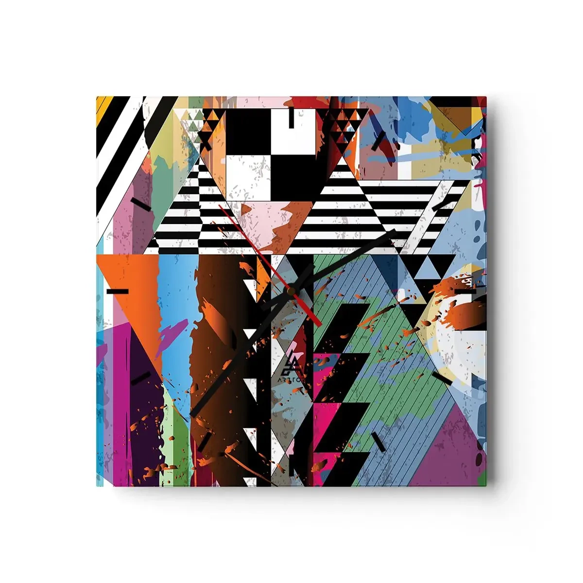 Zegar ścienny - Abstrakcyjna kompozycja geometryczna z żywymi kolorami - 30x30cm - Geometrycznie i organicznie - Nowoczesna dekoracja ścienna do salonu i sypialni ARTTOR