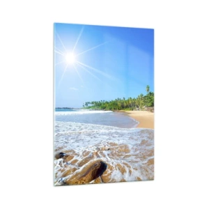 Obraz na szkle - Tropikalna plaża z palmami i błękitnym niebem - 70x100cm - Egzotyczne miejsce dla ciebie - Nowoczesna dekoracja ścienna do salonu i sypialni ARTTOR