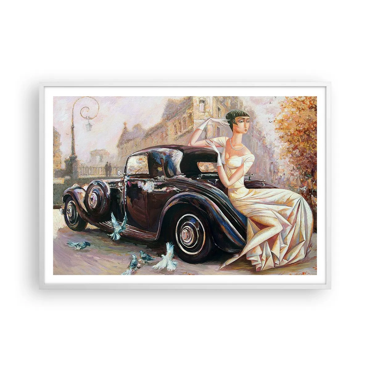Plakat w białej ramie - Elegancja w stylu retro - 100x70 cm