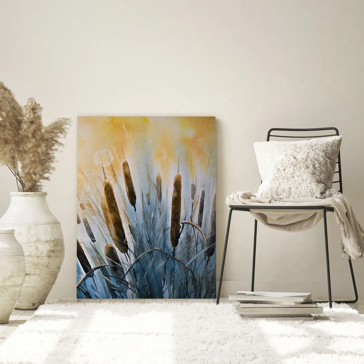 Obraz na szkle - Malownicze trzciny w promieniach słońca - 70x100cm - Chłód wody, słońca żar - Nowoczesna dekoracja ścienna do salonu i sypialni ARTTOR