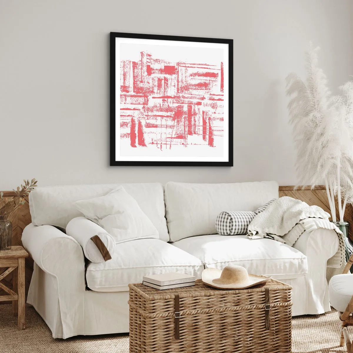Plakat w czarnej ramie - Czerwone miasto - 30x30 cm