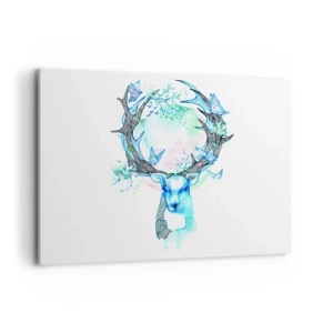 Obraz na płótnie - Fantazyjna grafika jelenia z motywem natury i motyli - 100x70cm - Siła i delikatność natury - Nowoczesna dekoracja ścienna do salonu, kuchni i sypialni ARTTOR