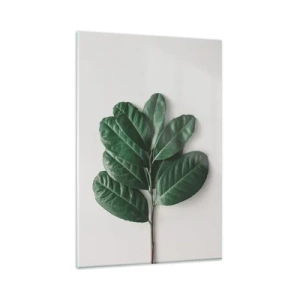 Obraz na szkle - Gałązka zielonych liści na jasnym tle - 80x120cm - Rysunek samej natury - Nowoczesna dekoracja ścienna do salonu i sypialni ARTTOR
