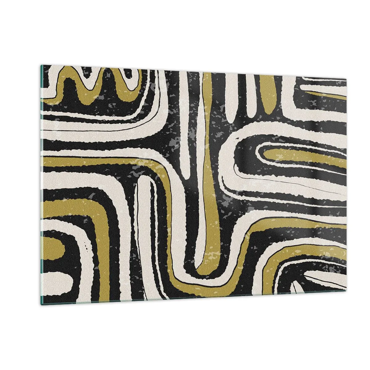 Obraz na szkle - Abstrakcyjne wzory w kolorach czerni, bieli i złota - 120x80cm - Kompozycja: trakty i zaułki - Nowoczesna dekoracja ścienna do salonu, kuchni i sypialni ARTTOR