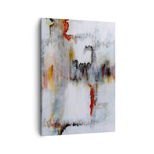 Obraz na płótnie - Minimalistyczna abstrakcja w stonowanych barwach z akcentami czerwieni - 50x70cm - Patykiem na wodzie - Nowoczesna dekoracja ścienna do salonu, kuchni i sypialni ARTTOR