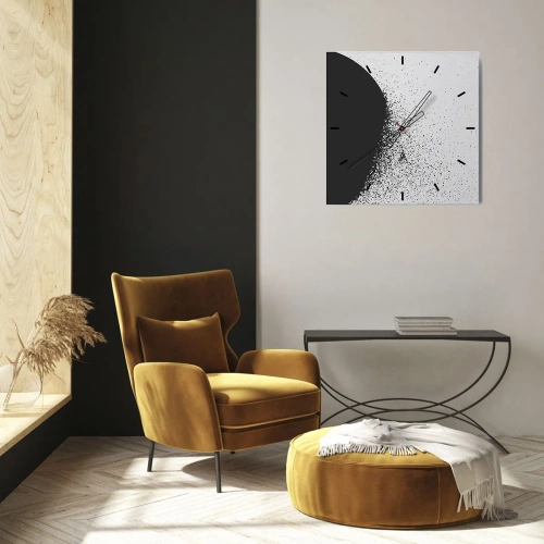 Zegar ścienny - Abstrakcyjny wzór z czarnymi cząstkami na jasnym tle - 30x30cm - Ruch cząsteczek - Nowoczesna dekoracja ścienna do salonu i sypialni ARTTOR