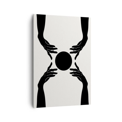 Obraz na płótnie - Czarne dłonie w symetrycznej kompozycji z kulą - 70x100cm - Tajemny znak - Nowoczesna dekoracja ścienna do salonu i sypialni ARTTOR