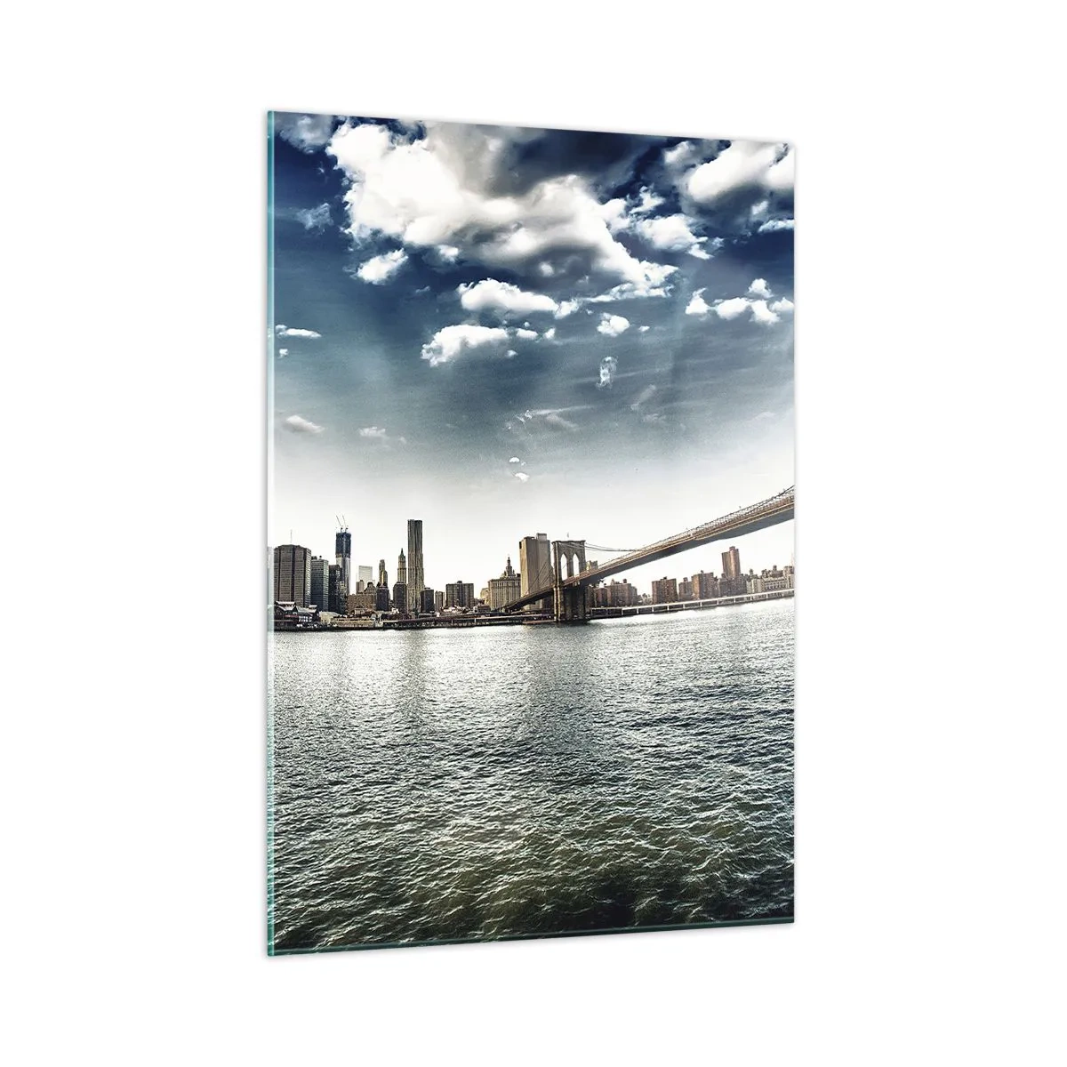 Obraz na szkle - Panorama Nowego Jorku z mostem Brooklyn - 50x70cm - Szklana wyspa - Nowoczesna dekoracja ścienna do salonu, kuchni i sypialni ARTTOR