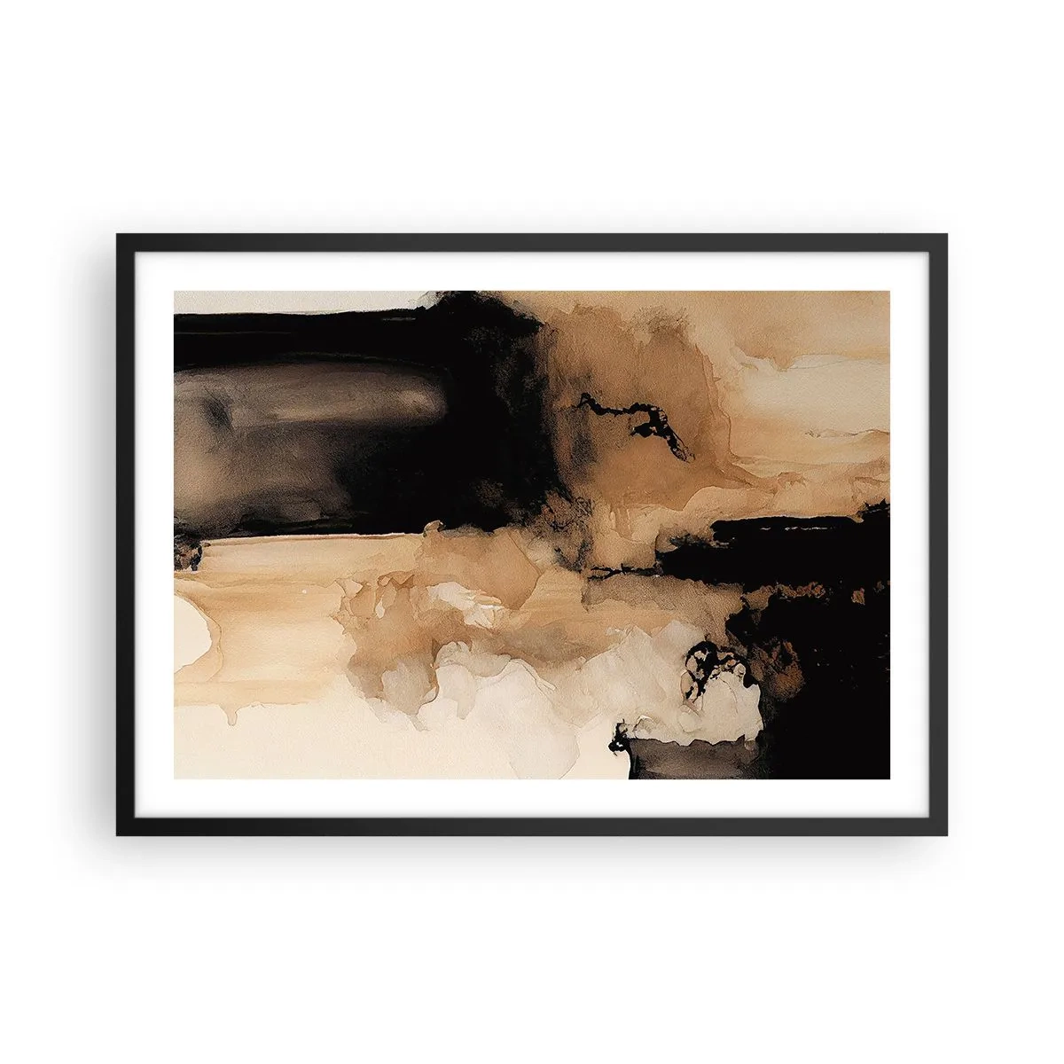 Plakat w czarnej ramie - Abstrakcyjna kompozycja w odcieniach brązu i czerni - 70x50cm - Abstrakcja intrygująca - Nowoczesna dekoracja ścienna do salonu i sypialni ARTTOR